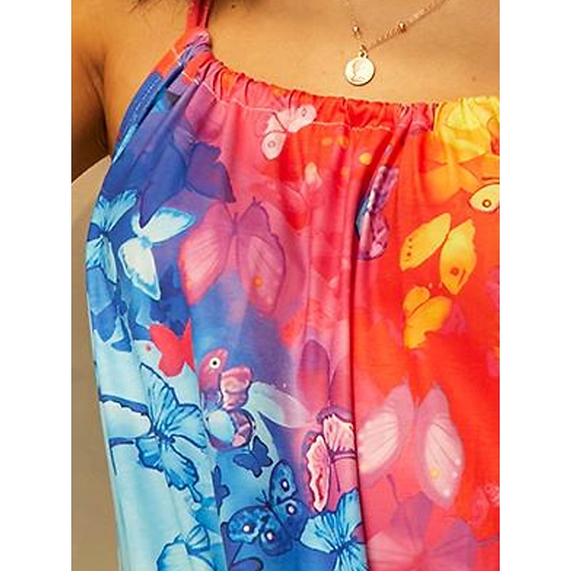 Women's Mini Dress Petite Dress Sundress Shift Dress Summer Dress Tropical Sexy Casual Vacation Daily Beach Loose Fit Color Gradient Sleeveless Crew Neck Rainbow Blue Green Summer Spring3