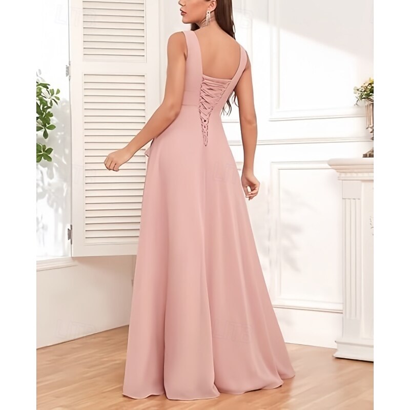 A-Line Bridesmaid Dress V Neck Sleeveless Elegant Floor Length Chiffon with Ruffles / Split Front / Ruching 20222