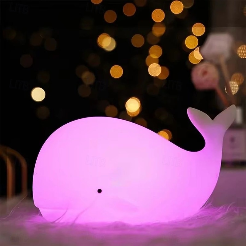 Soft Silicon Cartoon Whale Night Light - USB Rechargeable Kids Bedroom Sleep Lamp, Perfect Gift for Children and Friends2