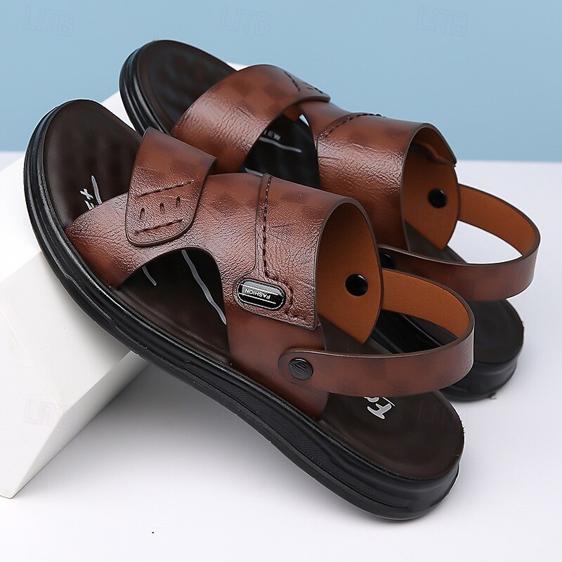 Men's Brown Faux Leather Sandals – Adjustable Slingback Strap, Comfortable Sole, Casual Summer Footwear for Beach and Outdoor Use4