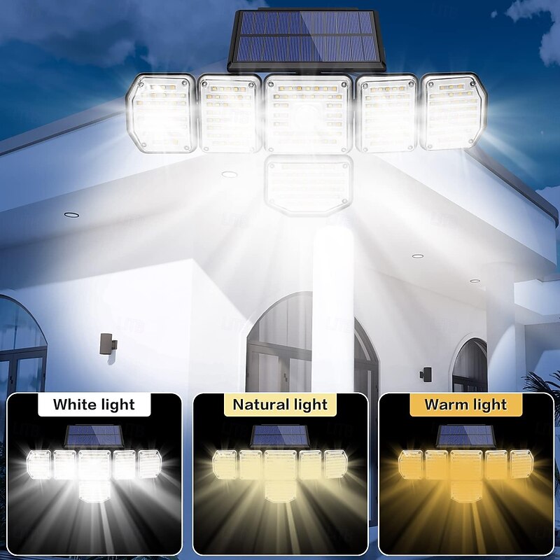1 Pc Outdoor Waterproof Solar 6-Head Wall Light 256 LED Beads Motion Sensor Induction Light Garage Garden Courtyard Porch Remote Control with 3 Color Temperatures4
