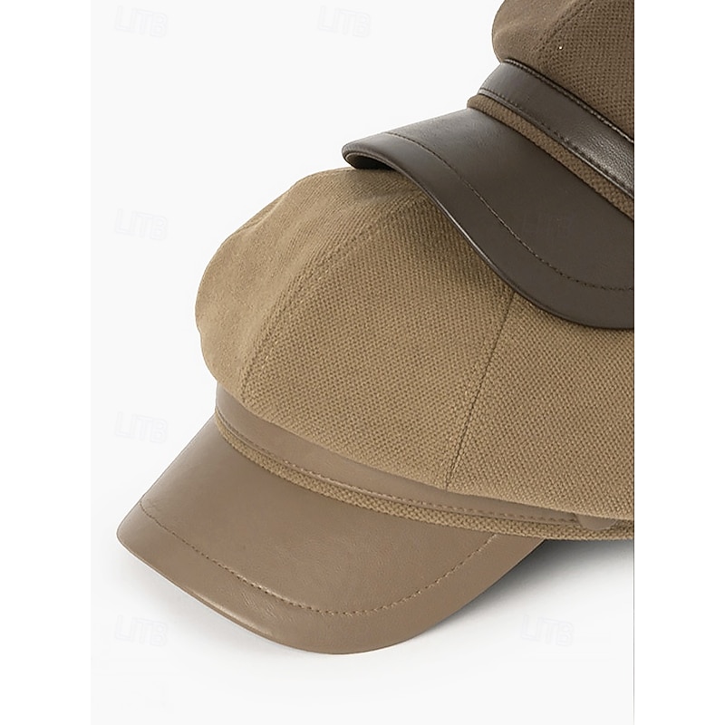 Women's Retro Newsboy Cap – Polyester Baker Boy Hat with Faux Leather Brim for Casual and Outdoor Wear4