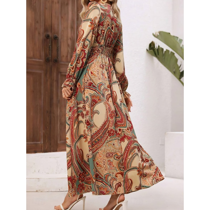 Women's Maxi Dress Boho Chic Dresses Boho Dress Stylish Casual Vacation Daily Regular Fit Floral Long Sleeve V Neck Black Green Khaki Spring Fall4