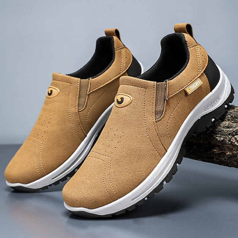 Men's Tan Slip-On Hiking Shoes - Lightweight Outdoor Walking Sneakers with Non-Slip Sole for Trekking and Daily Wear2