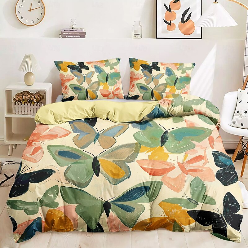 Floral Butterfly Series Duvet Cover 3-Piece Set 100% Cotton or Polyester Super Soft Skin Friendly Long Lasting2