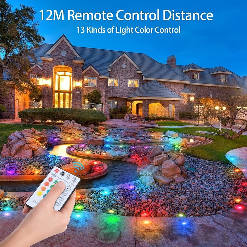 Recessed LED Deck Light 16 RGB Colors/4 Lighting Modes Timing RF Remote Control IP67 Waterproof LED in Ground Lights for Outdoor Yard Garden Stair Patio Pool Deck Kitchen 10Pack4