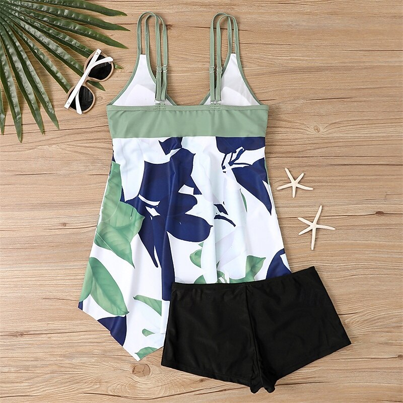 Women's One Piece Swimsuit Deep V Swimwear Floral Swimwear Purple Green Breathable Quick Dry Lightweight Sleeveless - Swimming Surfing Beach Summer Spring3
