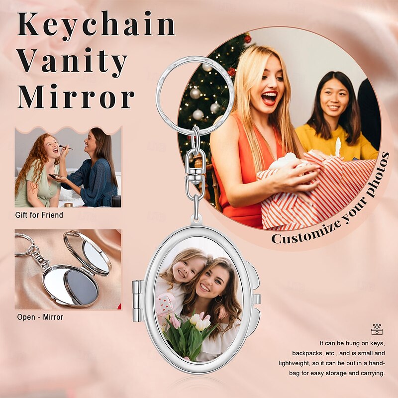 Personalized Double-Sided Oval Mirror Custom Best Gift for Mom - Customizable with Photos on Both Sides, Portable and Stylish, Perfect Gift for Girlfriend or Wife3