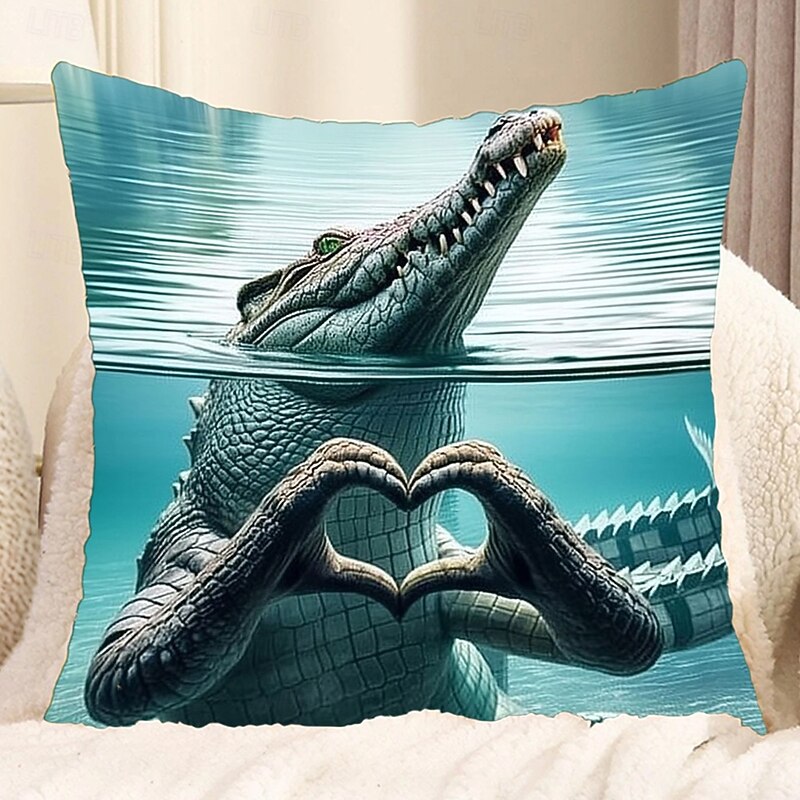 Decorative Toss Pillows Cover 1PC Soft Square Cushion Case Pillowcase for Bedroom Livingroom Sofa Couch Chair Funny Heart Crocodile2