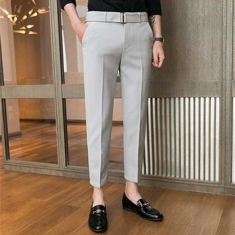Men's Graduation Dress Pants Trousers Chinos Buttons Pocket Plain Comfort Formal Party Work Fashion Classic Style Black Light Grey Micro-elastic4