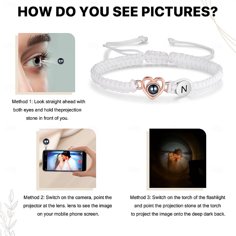 Personalized Projection Bracelet Custom Best Gift for Mom – Elegant Customizable Jewelry with Photo Projection and Initial Letter Engraving, Perfect for Wife or Girlfriend4