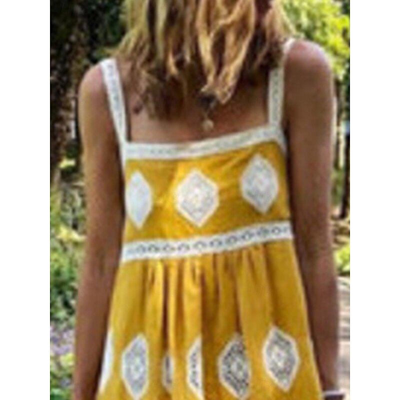 Women's Maxi Dress Casual Dress Boho Chic Dresses Boho Dress Bohemia Cute Stylish Vacation Daily Beach Loose Fit Graphic Sleeveless Square Neck Yellow Red Green Summer4