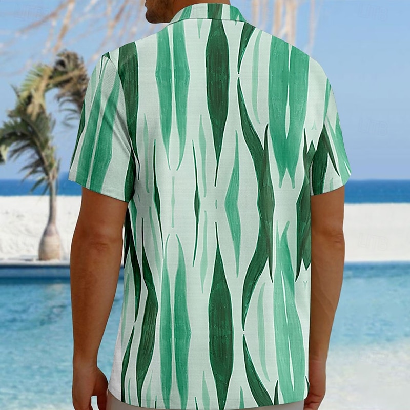 Men's Abstract Geometic Shirt Button Up Shirt Short Sleeve Fashion Casual Vacation Holiday Beach Wear Summer Fall Turndown 3D Print Collared Shirts Front One Pocket Green2