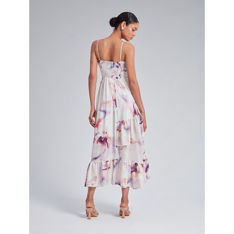 High-Low Ruffle Hem Spaghetti Strap Dress4