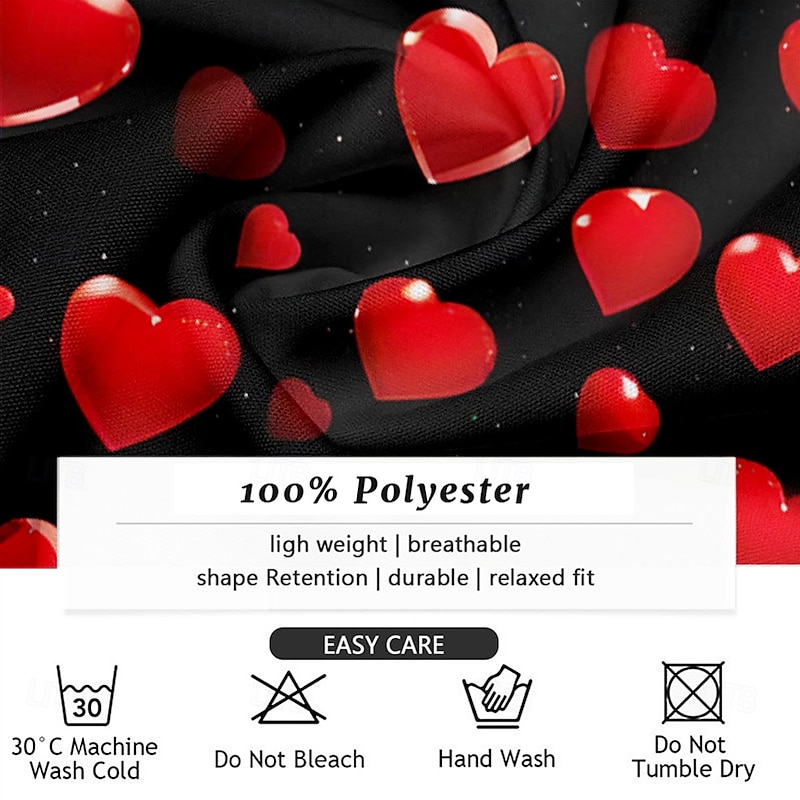 Valentine's Day Men's Heart Costume Shirt Button Up Shirt Long Sleeve Fashion Casual Gift Holiday Festival Summer Fall Turndown 3D Print Collared Shirts Black3