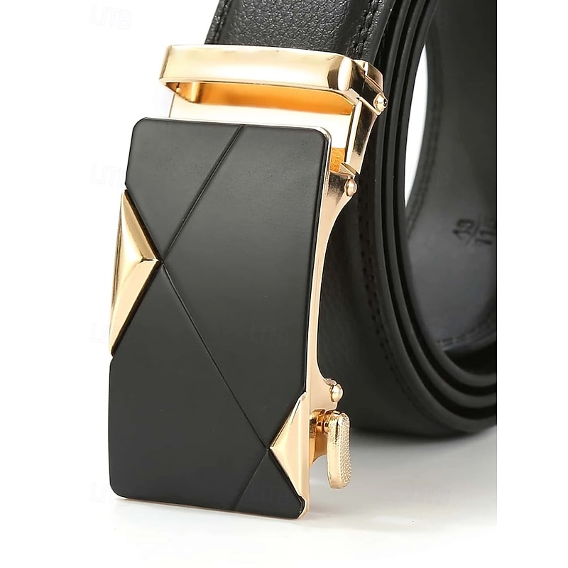 Men's Adjustable Black Leather Belt with Elegant Metal Buckle - Genuine Leather, Customizable Length, Perfect for Business Casual & Wedding Occasions4