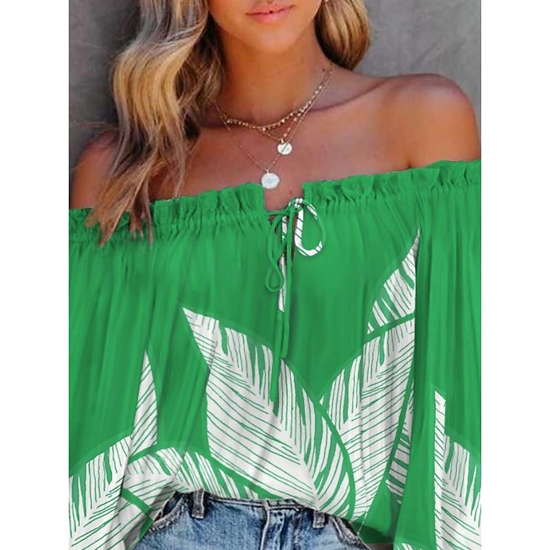 Women's Shirt Blouse Floral Stylish Casual Long Sleeve Off Shoulder Regular Tops Daily Backless Print Royal Blue Blue Fuchsia Green Summer Spring2