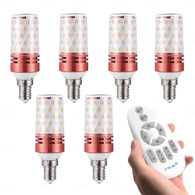 6W E14/E27 Electrodeless Remote Control Dimming LED Corn Bulb 400lm Super Bright Three-color Dimming LED Bulb Equivalent to 100W Halogen Bulbs, Suitable for Multiple Indoor Lighting Places 4/6pcs3