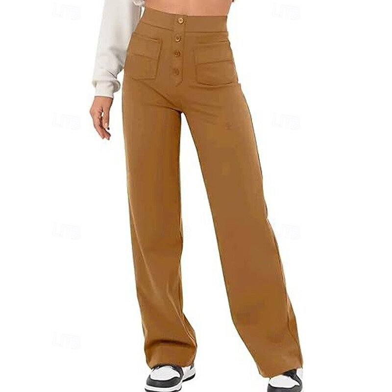 Women's Wide Leg Linen Pants Pants Trousers Lightweight Casual Full Length Mid Rise Plain Pocket Breathability Comfortable Inelastic Home Casual Daily Azure Navy Black Green Summer Spring Regular Fit2