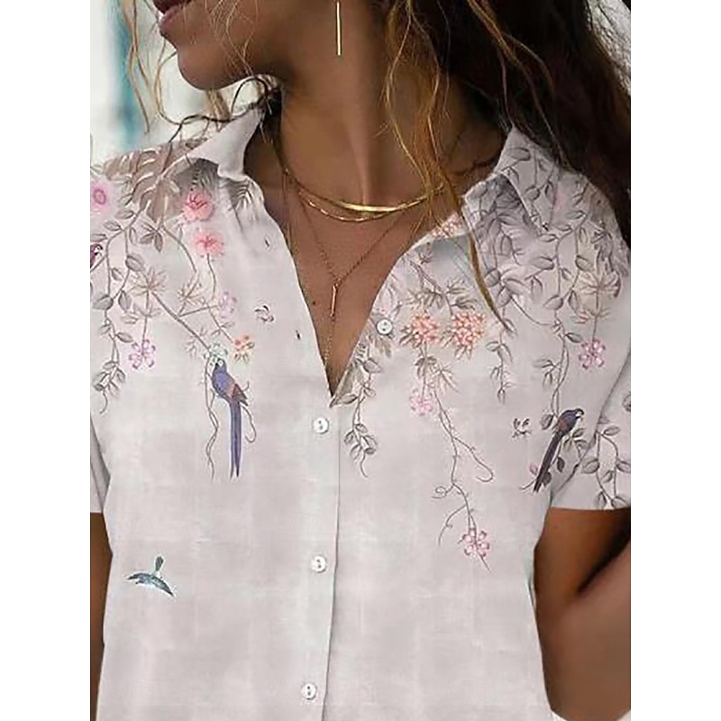 Women's Shirt Blouse Floral Stylish Casual Short Sleeve Shirt Collar Regular Tops Daily Buttons Print Light Green Pink Blue Summer Spring2