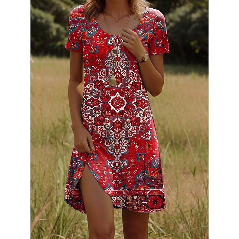 Women's Mini Dress Casual Dress Petite Dress T Shirt Dress Tee Dress Sundress Casual Vacation Casual Daily Regular Fit Floral Short Sleeve Crew Neck Black Red Navy Blue Green Summer
