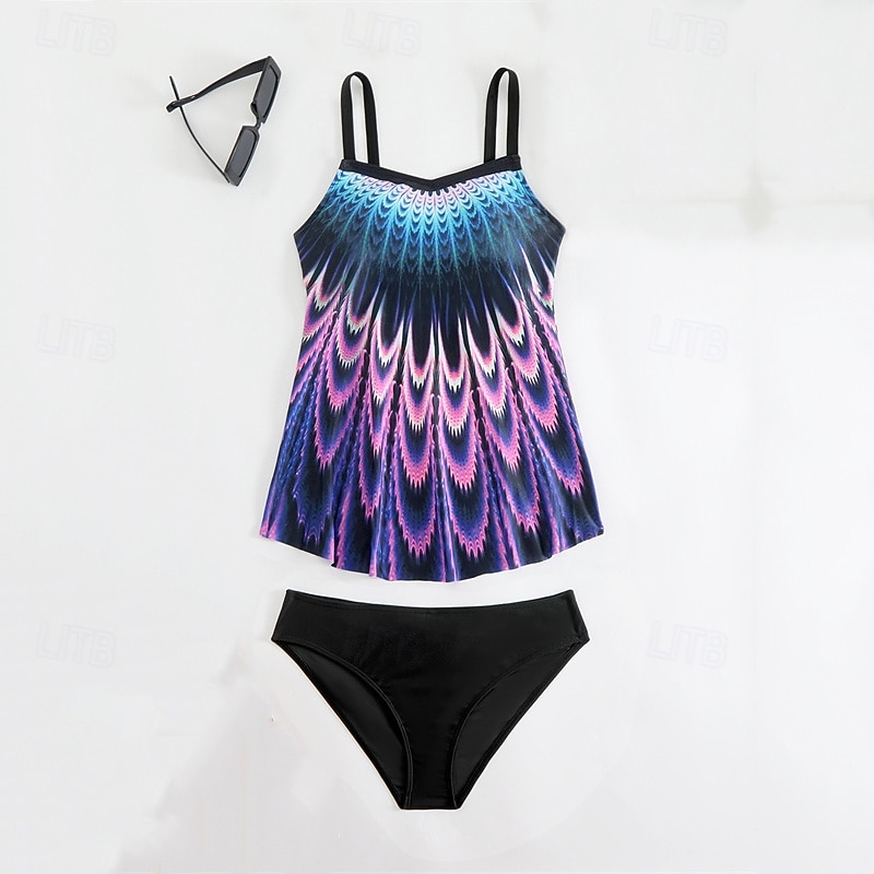 Women's Tankini Two Piece Swimsuit V Neck Swimwear Swimwear Yellow Royal Blue Breathable Quick Dry Lightweight Sleeveless - Swimming Surfing Beach Summer Spring Plus Size3