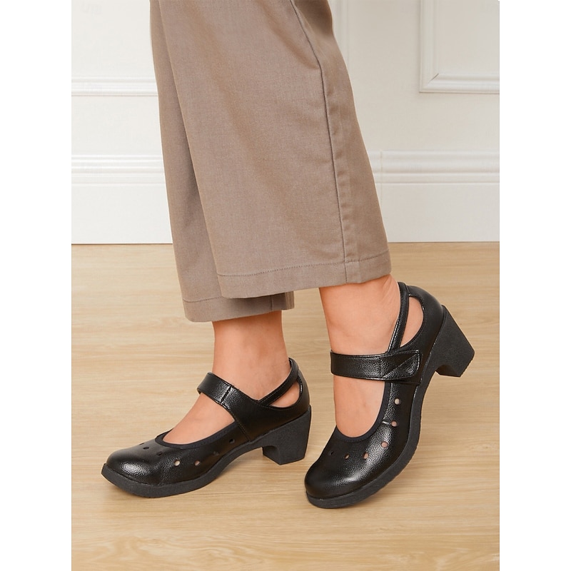 Women's Black Mary Jane Heels with Cutout Design and Adjustable Strap – Comfortable and Stylish Footwear for Office Wear and Daily Use4