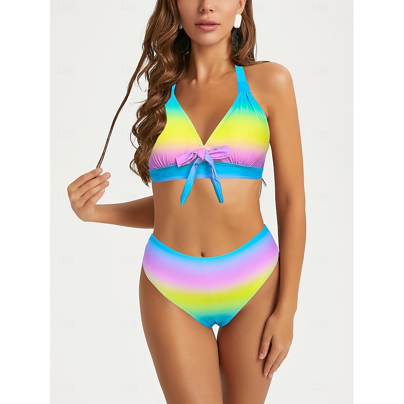 Women's Swimwear 2 Piece Shorts Swimsuit Backless Geometrical Vacation Beach Wear Graphic Plunge Sleeveless Bathing Suits2