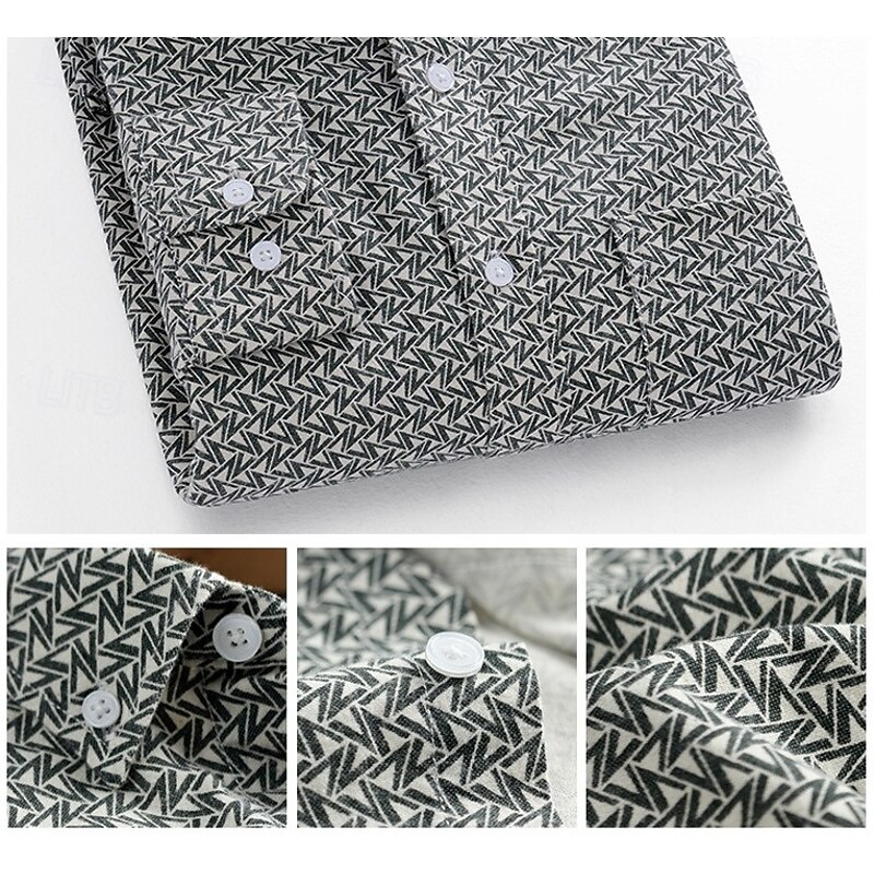 Men's Dress Shirt Oxford Shirt Geometric Formal Black Brown Gray Long Sleeve Shirt Collar Spring, Fall, Winter, Summer Clothing Apparel Buttons4