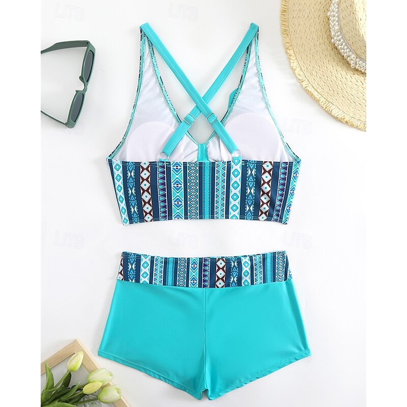 Women's Tankini Two Piece Swimsuit V Neck Swimwear Swimwear Black Blue Breathable Quick Dry Lightweight Sleeveless - Swimming Surfing Beach Summer Spring Plus Size3