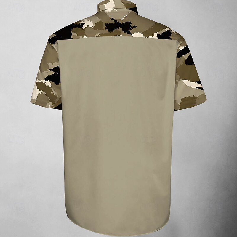 Men's Camouflage Western Shirt Button Up Shirt Cowboy Shirt Long Sleeve Western Vintage Retro Outdoor Casual Spring Fall Turndown Collared Shirts Front Two Pockets Dark Khaki Brown Khaki4