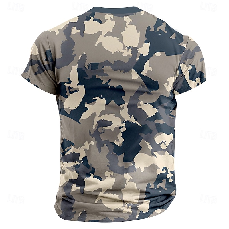 Men's Camouflage T Shirt Henley Shirt Short Sleeve Designer Retro Vintage Street Casual Daily Summer Spring Blue Henley Henley T-Shirt2