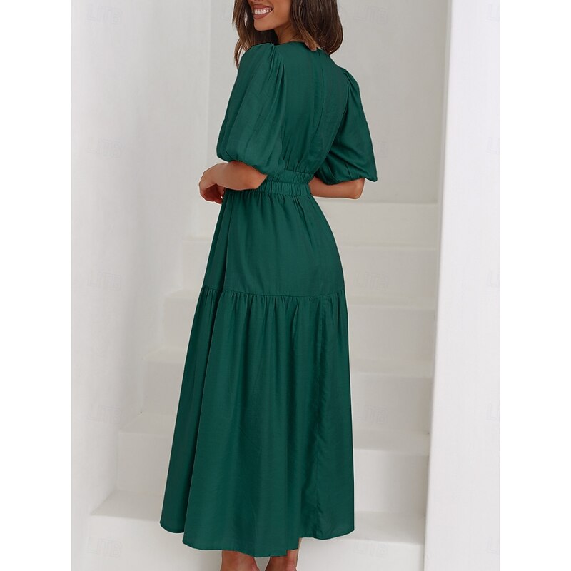 Women's Maxi Dress Casual Dress A Line Dress Stylish Basic Casual Vacation Daily Regular Fit Plain Half Sleeve V Neck Green Beige Summer Spring2