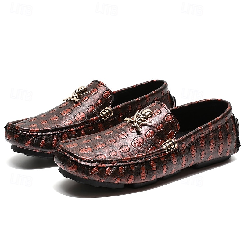 Men's Skull Pattern Slip-On Loafers - Faux Leather Casual Shoes with Metal Skull Detailing, Stylish Gothic Design for Parties and Everyday Wear4