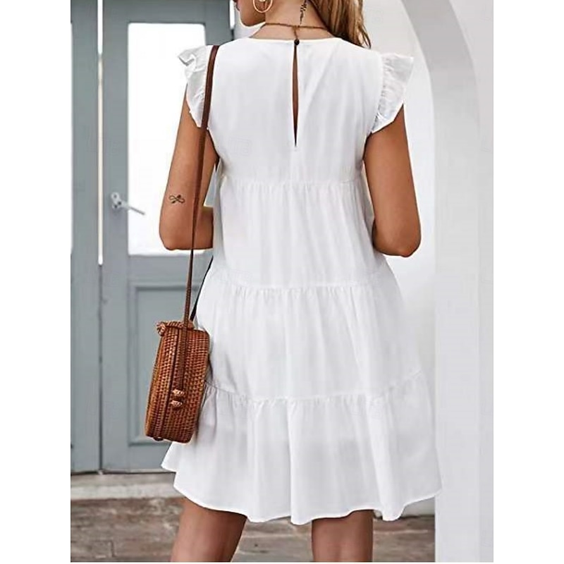 Women's Mini Dress Casual Dress Swing Dress T Shirt Dress Tee Dress Stylish Basic Casual Vacation Daily Regular Fit Plain Sleeveless Crew Neck White Wine Summer Spring2