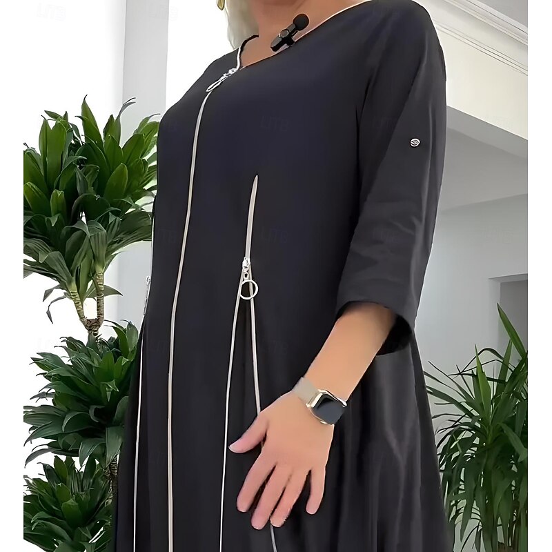 Women's Long Dress Maxi Dress Black Dress Casual Dress Cocktail Dress Work Dress Elegant Stylish Casual Vacation Wedding Guest Work Regular Fit Plain 3/4 Length Sleeve V Neck Black Summer Spring Fall2