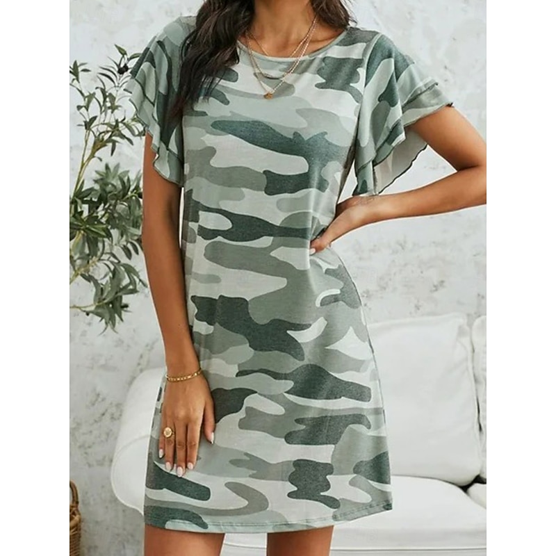 Women's Mini Dress Casual Dress Stylish Casual Vacation Daily Loose Fit Graphic Short Sleeve Crew Neck Army Green Summer Spring3