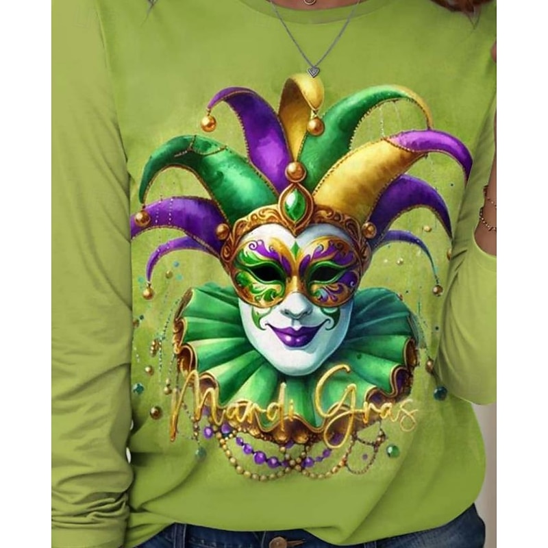 Valentine's Day Women's T shirt Crew Neck Long Sleeve Tunic Heart Casual  Regular Tops Daily Print Green Spring Fall3