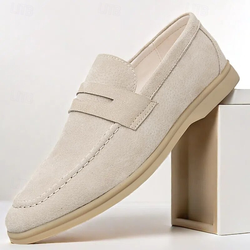 Men's Casual Beige Suede Loafers – Comfortable Slip-On Shoes for Everyday Wear and Relaxed Occasions