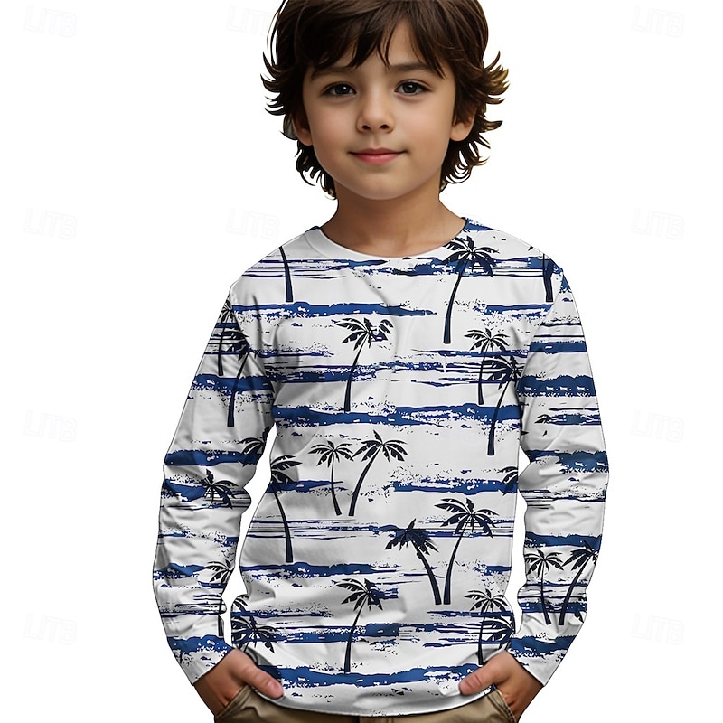 Boys' 3D Graphic Coconut Tree T shirt Tee Long Sleeve Summer Spring Fashion Basic Kids 4-12 Years Crew Neck Outdoor Casual Daily Regular Fit2