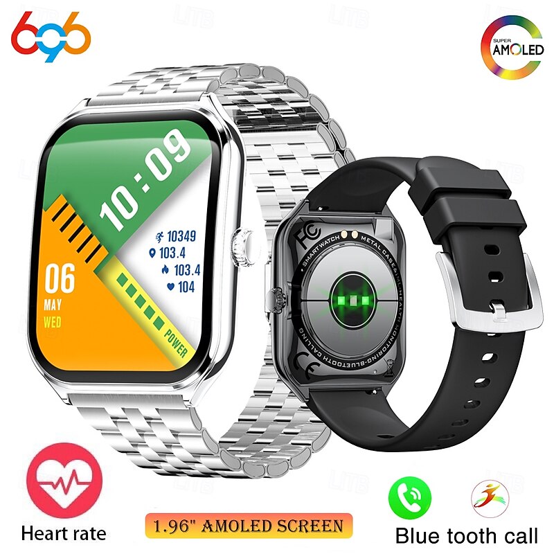 696 MT67 Smart Watch 1.96 inch Smartwatch Fitness Running Watch Bluetooth ECG+PPG Pedometer Call Reminder Compatible with Android iOS Women Men Long Standby Waterproof Media Control IP 67 40mm Watch2