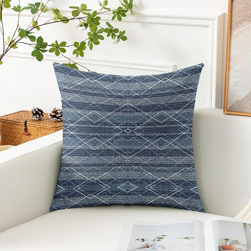 Vintage Decorative Toss Pillows Cover 1PC Geometric Soft Square Couch Cushion Case Pillowcase for Bedroom Livingroom Sofa Chair Blue3