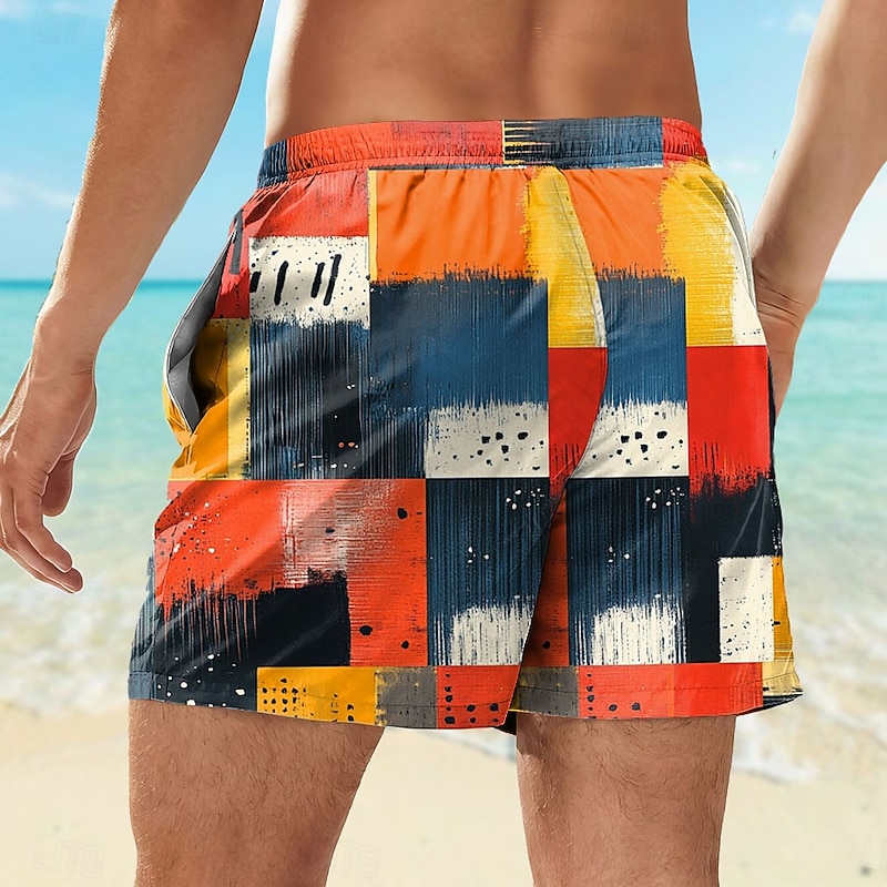 Men's Color Block Patchwork Swim Shorts Board Shorts Swimming Trunks Mid Waist Streetwear Hawaiian Casual Daily Holiday Pocket Drawstring Elastic Waist Designer Clothing Apparel2