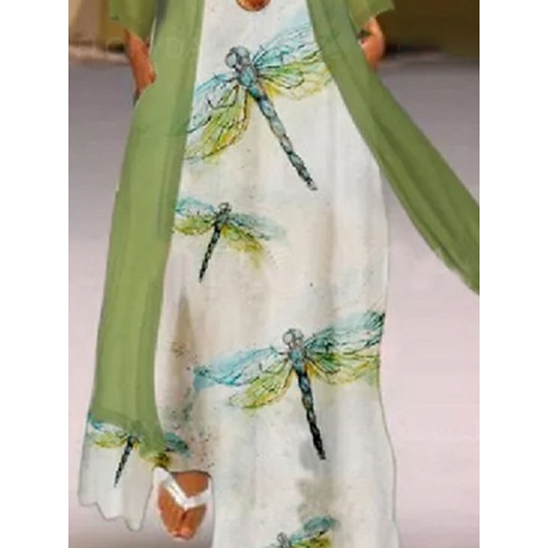 Women's Dress Set Casual Dress Chiffon Dress Elegant Fashion Floral Print Maxi Dress Long Sleeve Crew Neck Outdoor Vacation Wine Blue Purple Summer Spring Regular Fit3