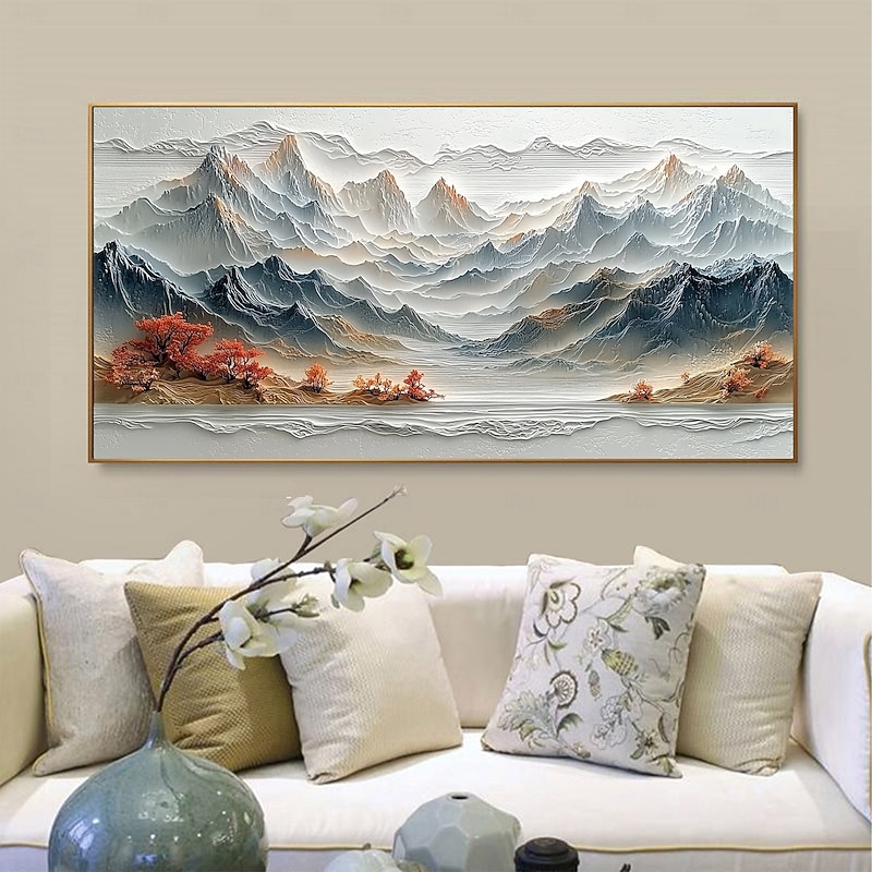Handmade Original Colourful Mountains Oil Painting On Canvas Abstract Mountain Landscape Wall Art for Home Decor With Stretched Frame Without Inner Frame Painting4