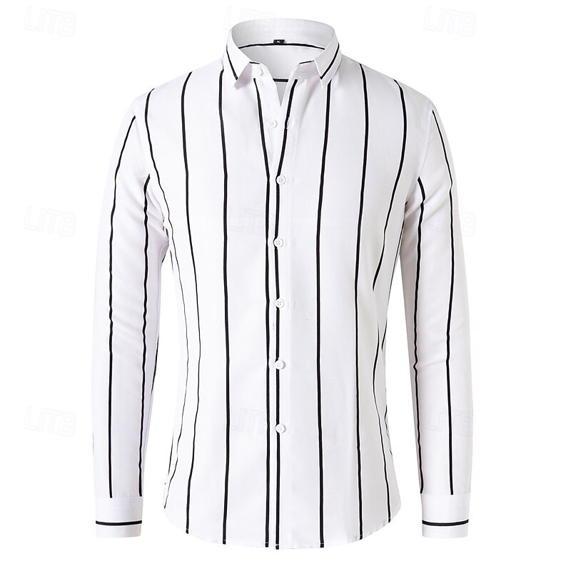 Men's Shirt Dress Shirt Button Up Shirt Stripe Wedding Party Black White Red Dark Green Long Sleeve Lapel Spring &  Fall Clothing Apparel2