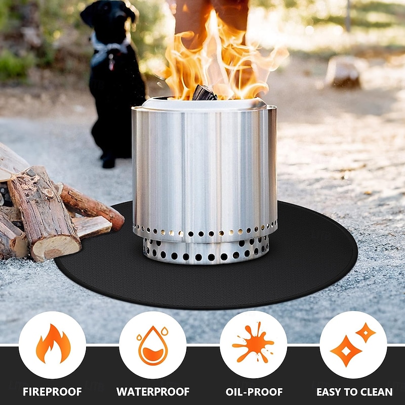 Fire Pit Mat for Solo Stove Bonfire, Double-Sided Fireproof Under Grill Mat Deck Patio Protector Mat, Round Fire Pit BBQ Mat for Solo Stove Accessories, Easy to Clean, Reusable4