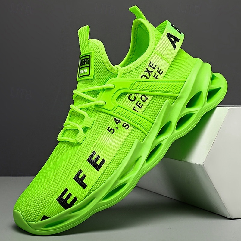 Men's Neon Green Breathable Mesh Sneakers - Lightweight Casual Running Shoes for Sports and Gym
