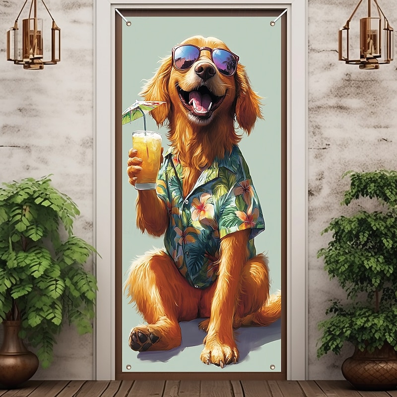 Funny Animal Door Decorations Door Covers Summer Dog Door Tapestry Door Curtain Decoration Backdrop Indoor/Outdoor Door Banner for Front Door Farmhouse