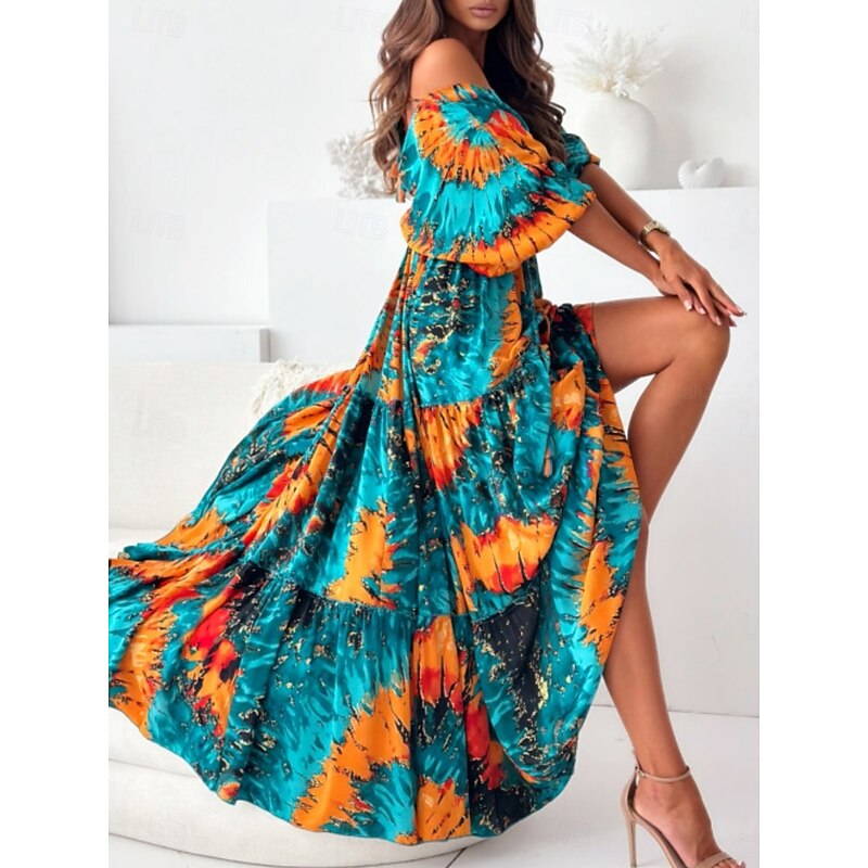 Women's Maxi Dress Casual Dress Swing Dress Boho Chic Dresses Bohemia Casual Boho Vacation Daily Loose Fit Floral Tie Dye 3/4 Length Sleeve V Neck Light Purple Green Summer Spring2